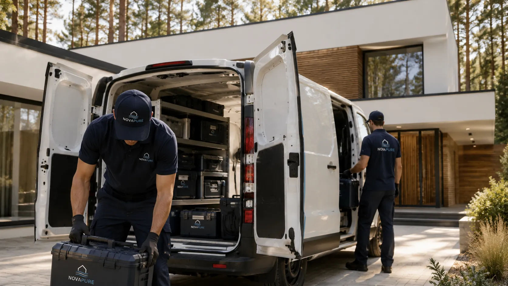 Ekipa NovaPure rozładowująca sprzęt przed realizacją